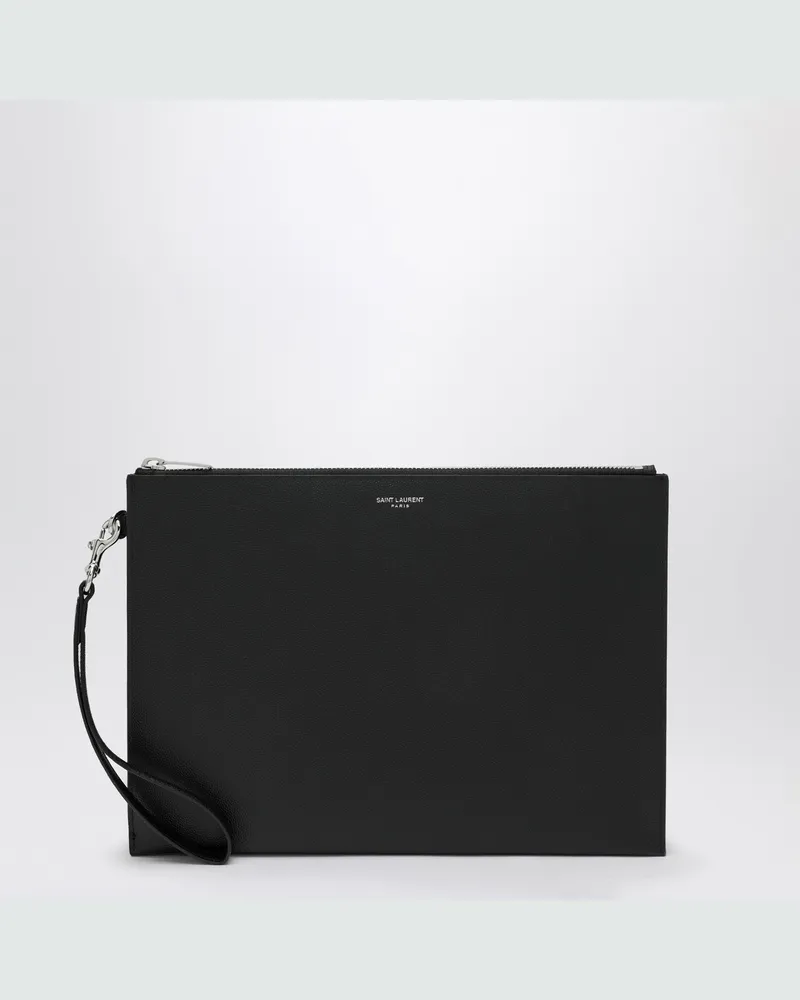 Saint Laurent Tablet-Hülle aus schwarzem Grain de Poudre-Leder Black
