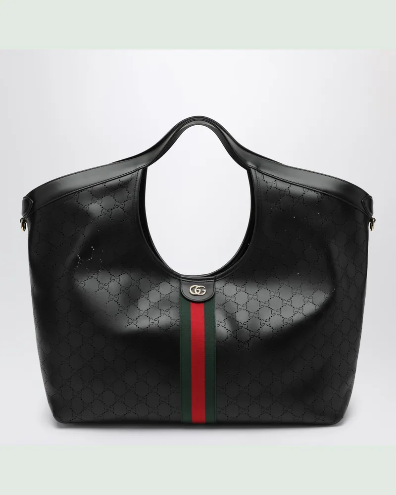 Gucci Giglio Shopper aus schwarzem perforiertem Leder Black
