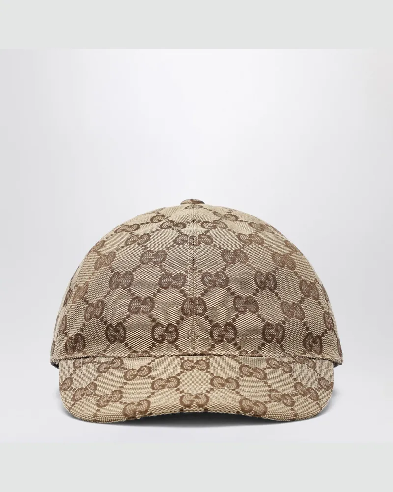 Gucci Baseballkappe aus beigem und ebenholzfarbenem GG-Stoff Beige