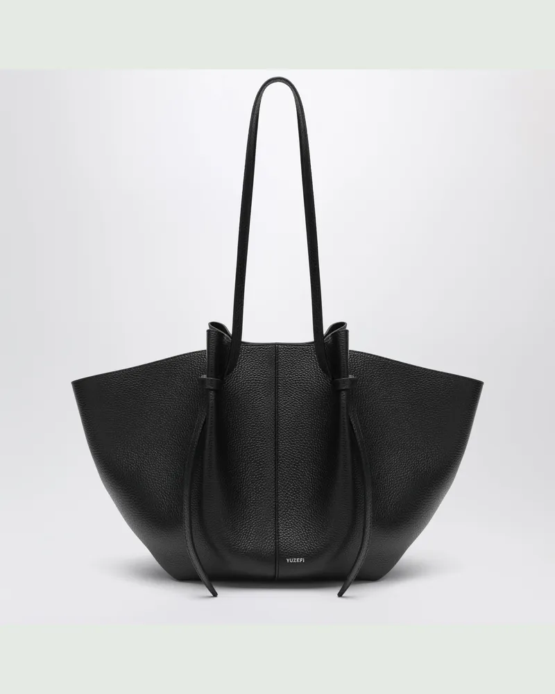 YUZEFI Large Mochi Tasche aus schwarzem genarbtem Leder Black