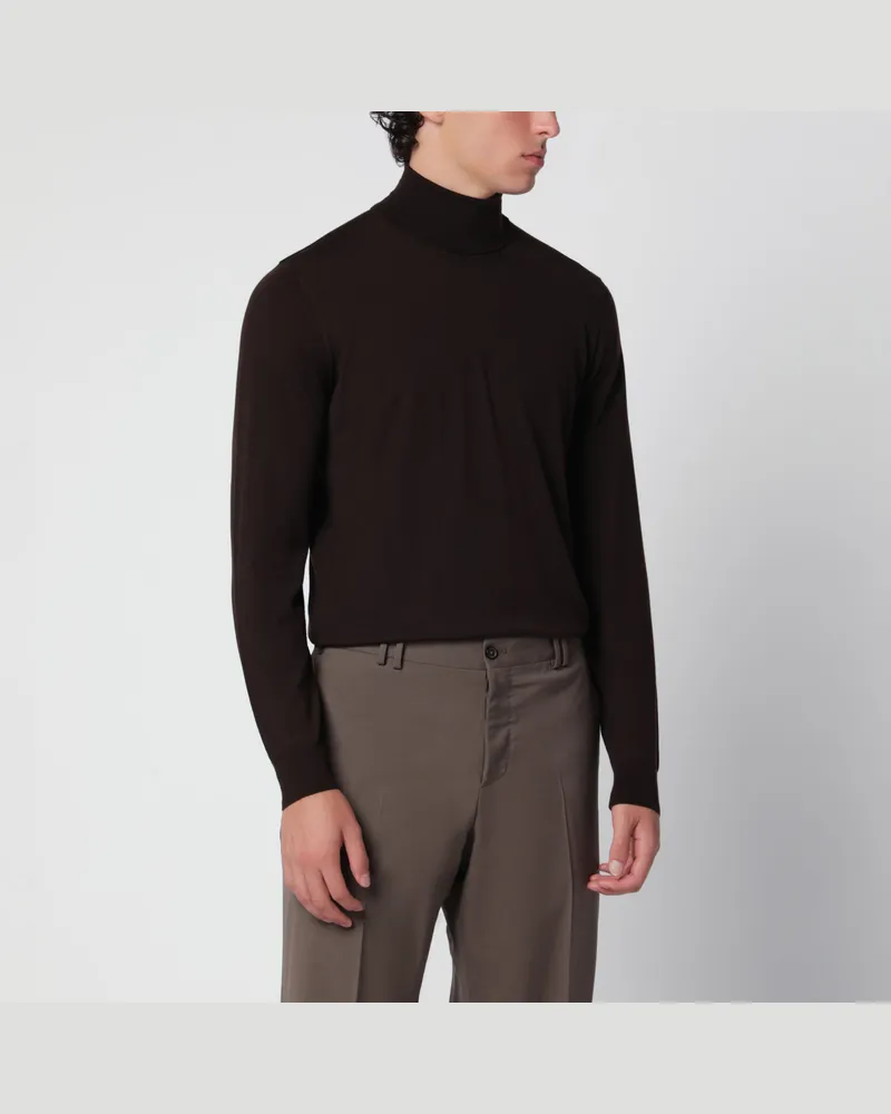 Drumohr  Brauner Rollkragenpullover aus Wolle Brown