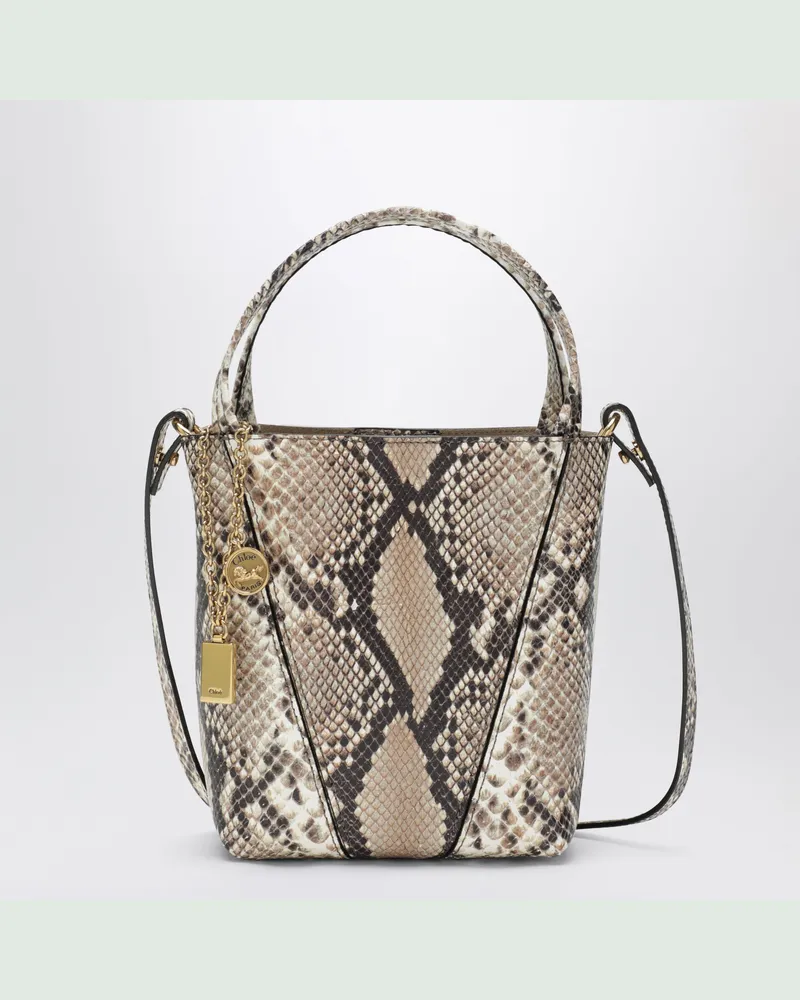 Chloé Kleine  Spin Tote Bag aus Leder mit Pythonprägung Beige
