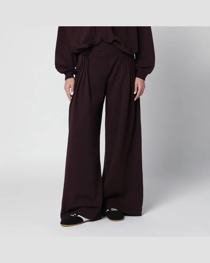 Dries van Noten Pfirsichfarbene Hose mit weitem Bein aus Baumwolljersey Burgundy