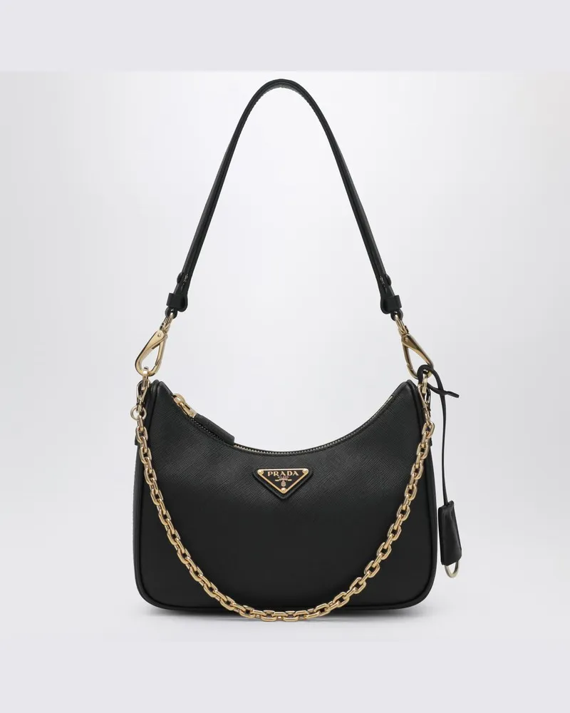Prada Mini  Re-Edition Tasche aus schwarzem Saffiano Schwarz