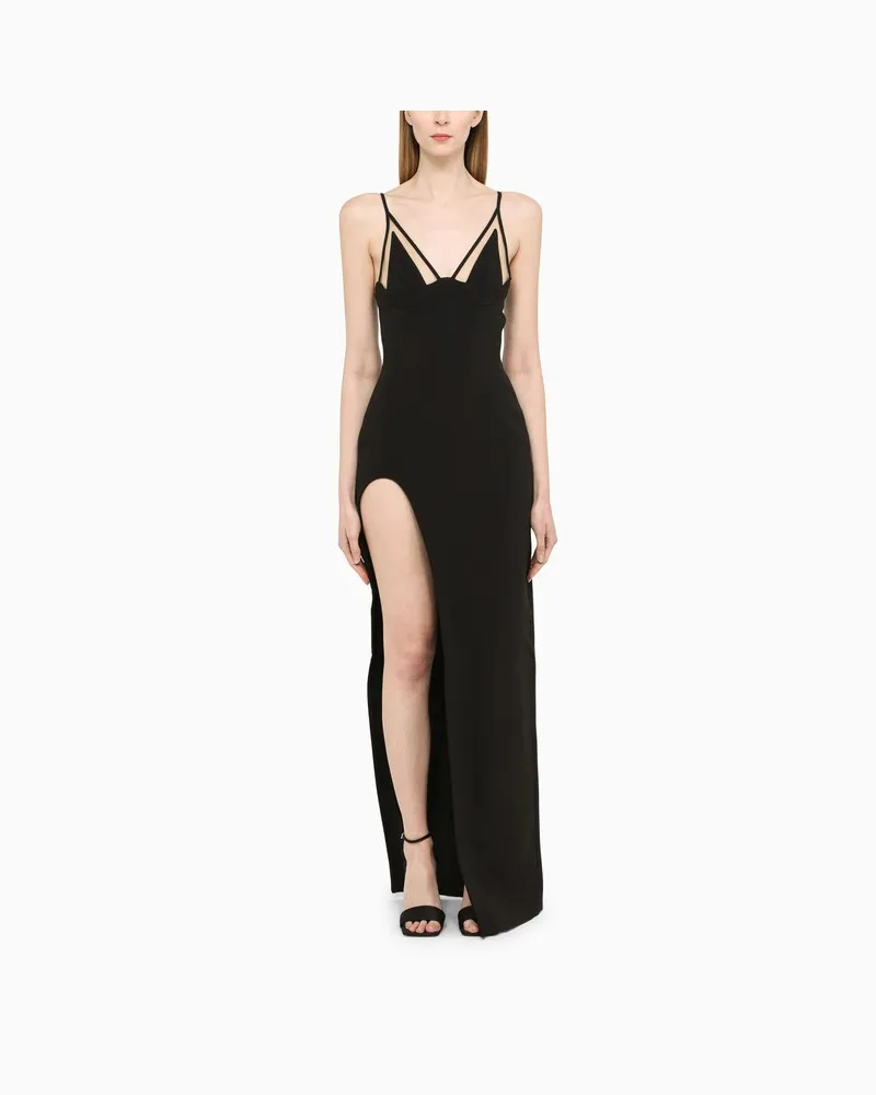 David Koma Schwarzes langes Kleid mit Schlitz Schwarz