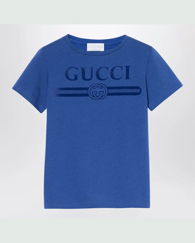 Gucci Ultramarinblaues T-Shirt mit Logo-Print Blue
