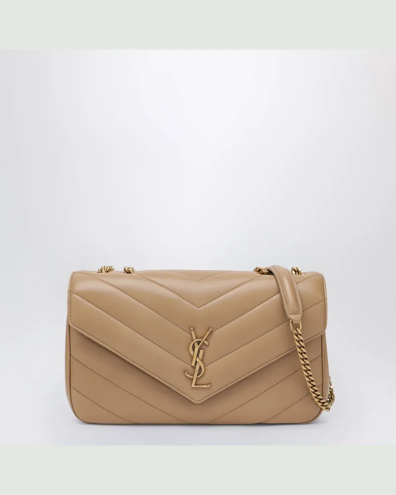 Saint Laurent Mittelgroße hellbraune LouLou-Tasche aus Leder Beige