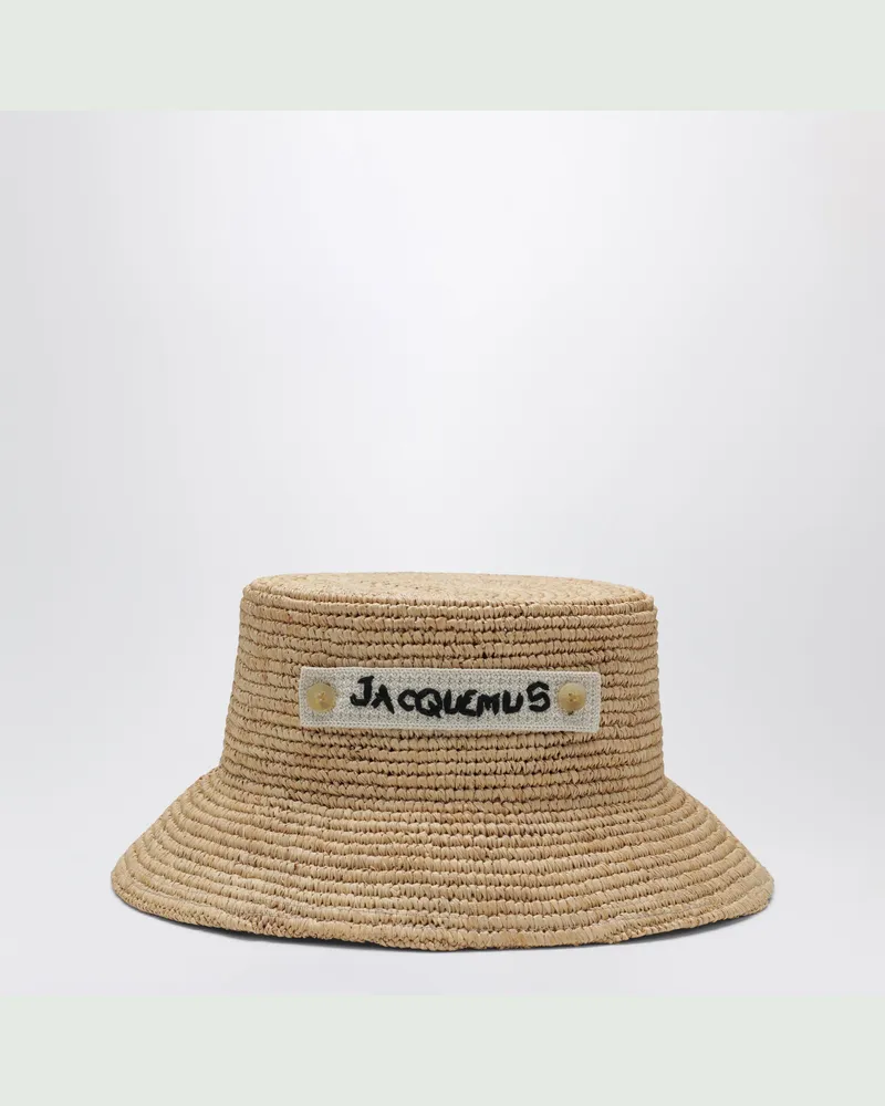 Jacquemus Bucket-Hut aus Raffia mit Logo in Natur Beige