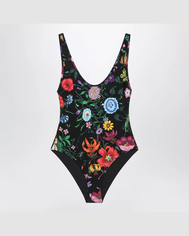 Gucci Badeanzug Aus Glänzendem Jersey Mit Flora-Print Multicolor