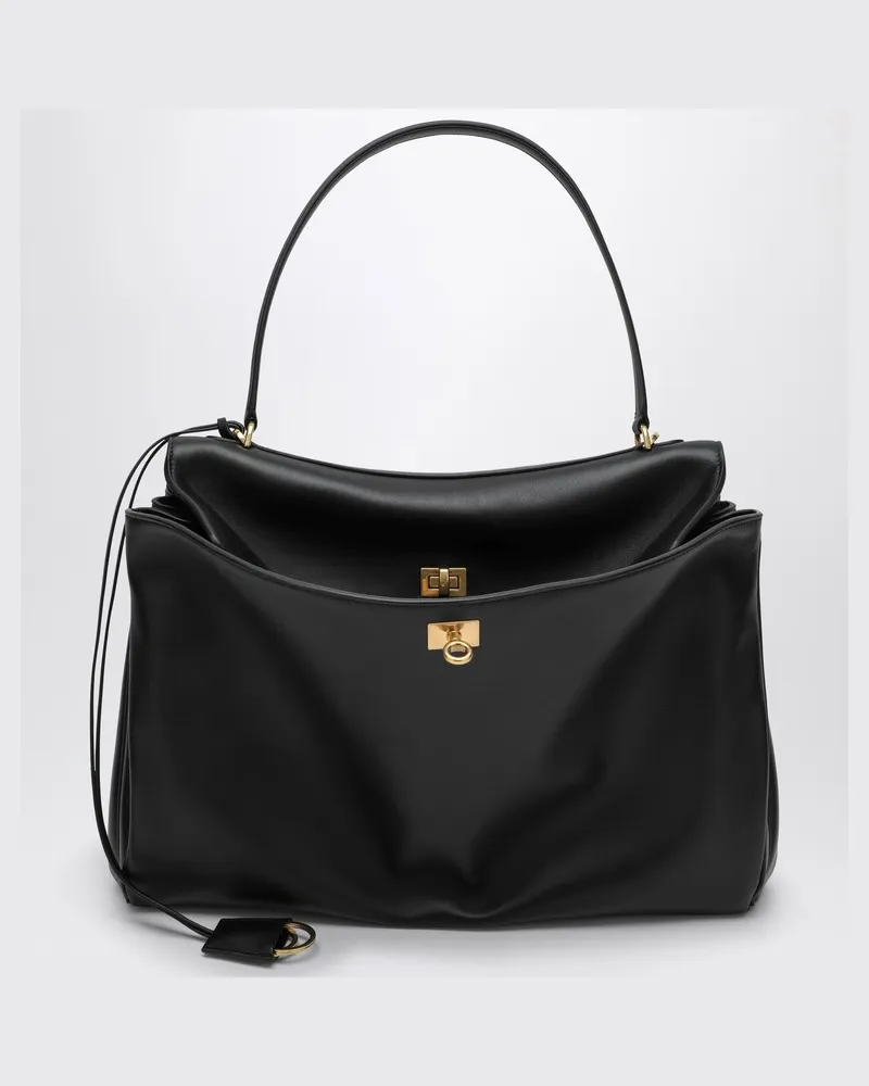 Balenciaga Große Rodeo-Tasche aus glattem schwarzem Kalbsleder Schwarz