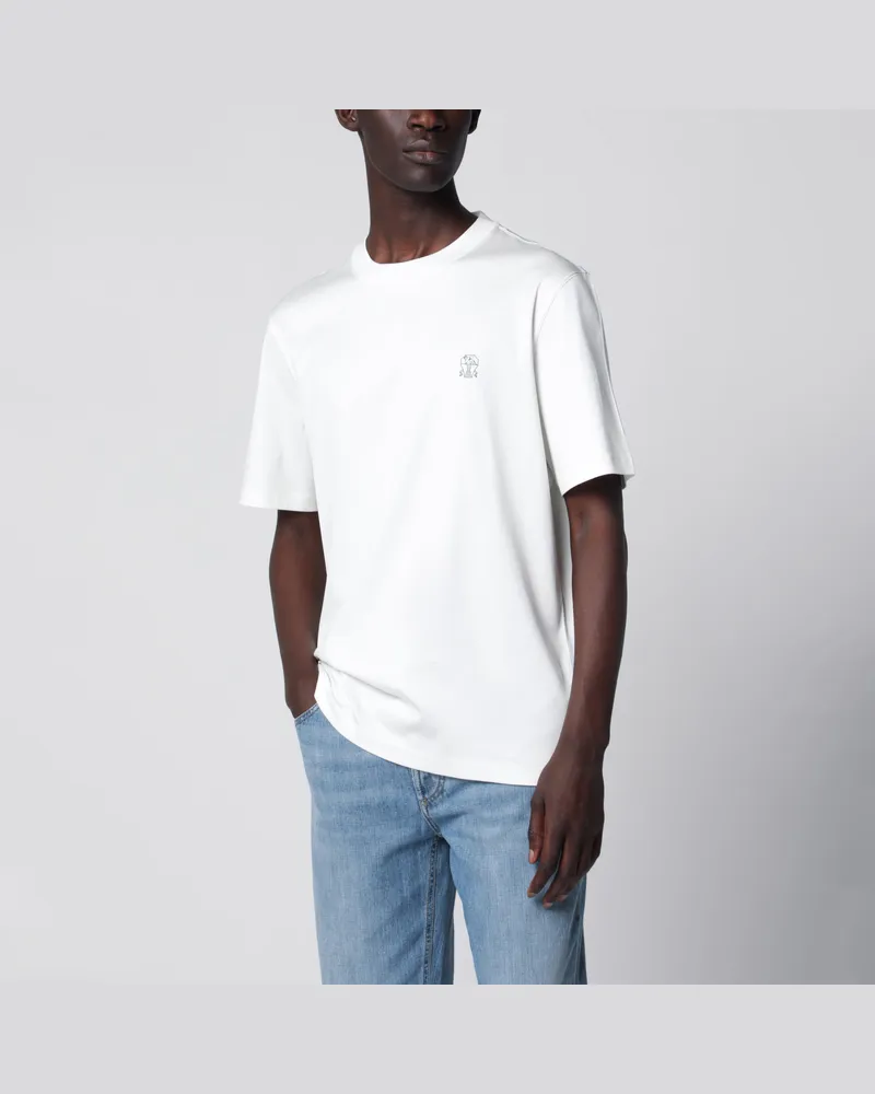 Brunello Cucinelli T-Shirt aus Baumwolljersey mit Logo in Off-White White