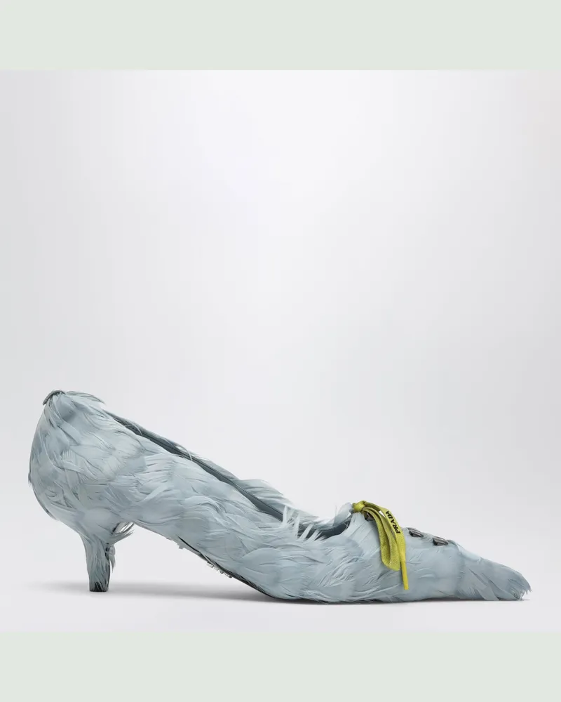 Prada Pumps aus Satin in Astro-Farbe mit Federn verziert Light
