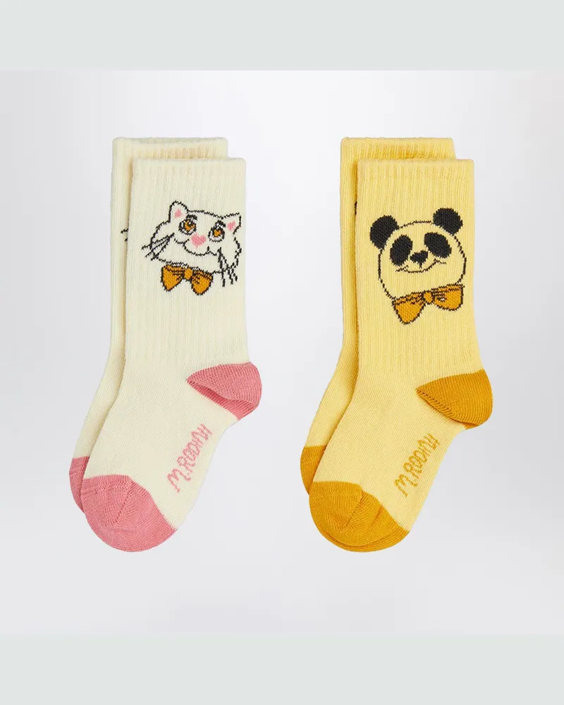 Mini Rodini Zwei Paar Socken mit Panda- und Katzenmotiv Multicolor