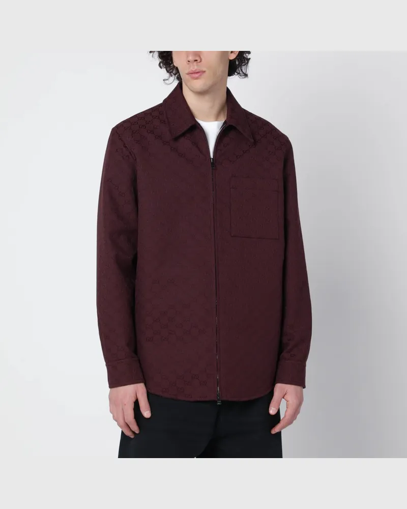 Gucci Bordeauxfarbene Hemdjacke mit GG-Muster Burgunderrot