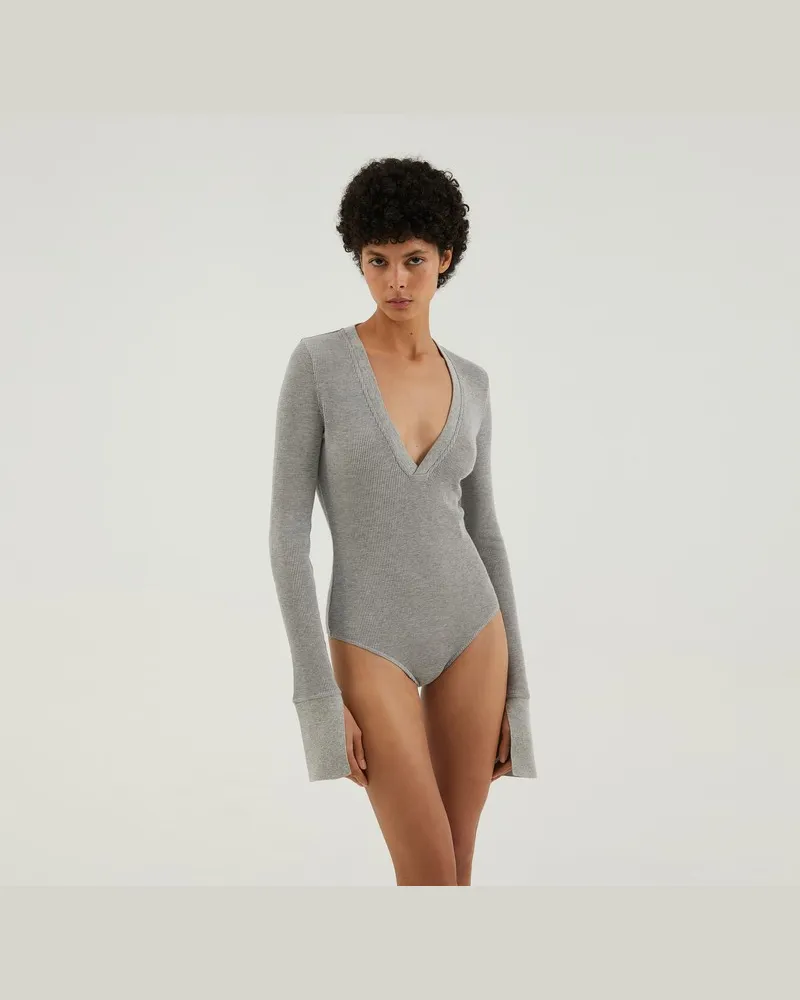 1989 STUDIO Hellgraues Waffeloberteil mit V-Ausschnitt Grau