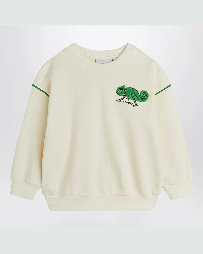 Mini Rodini Ivory sweatshirt with a lizard in velour White