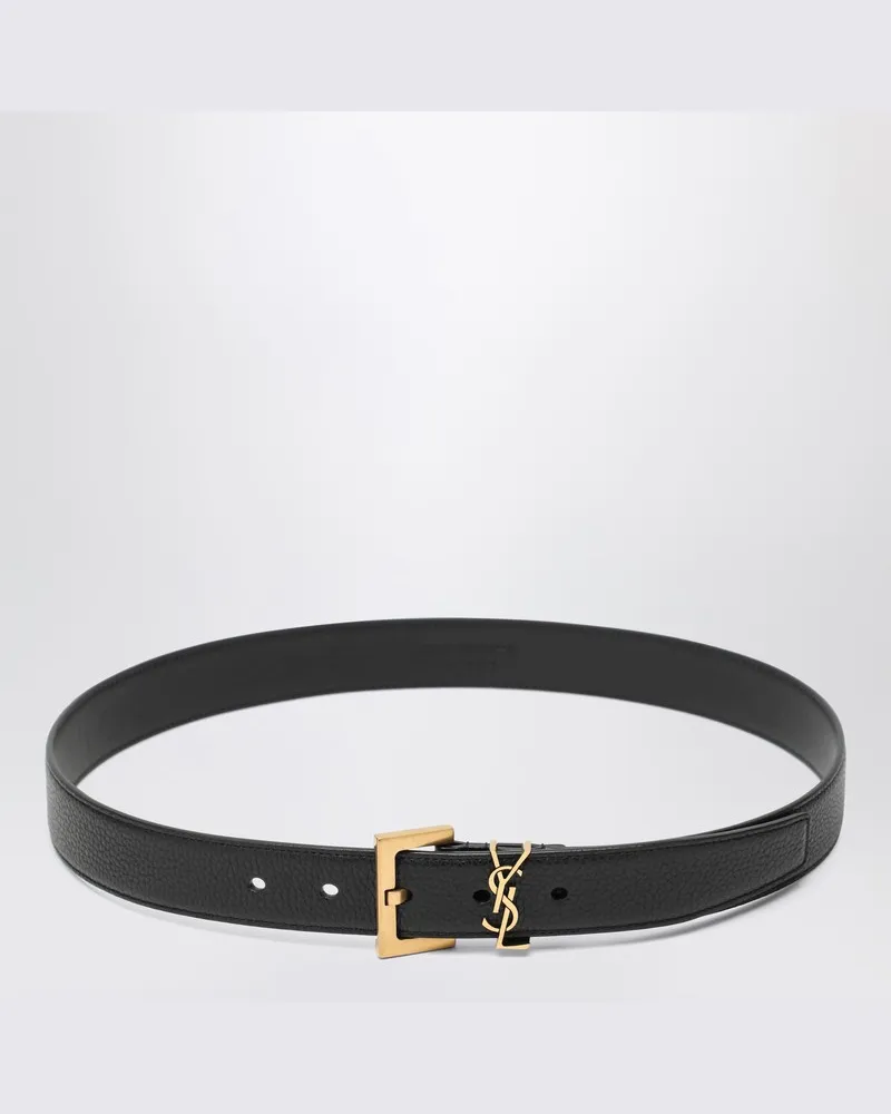 Saint Laurent Cassandre schwarzer Ledergürtel Schwarz