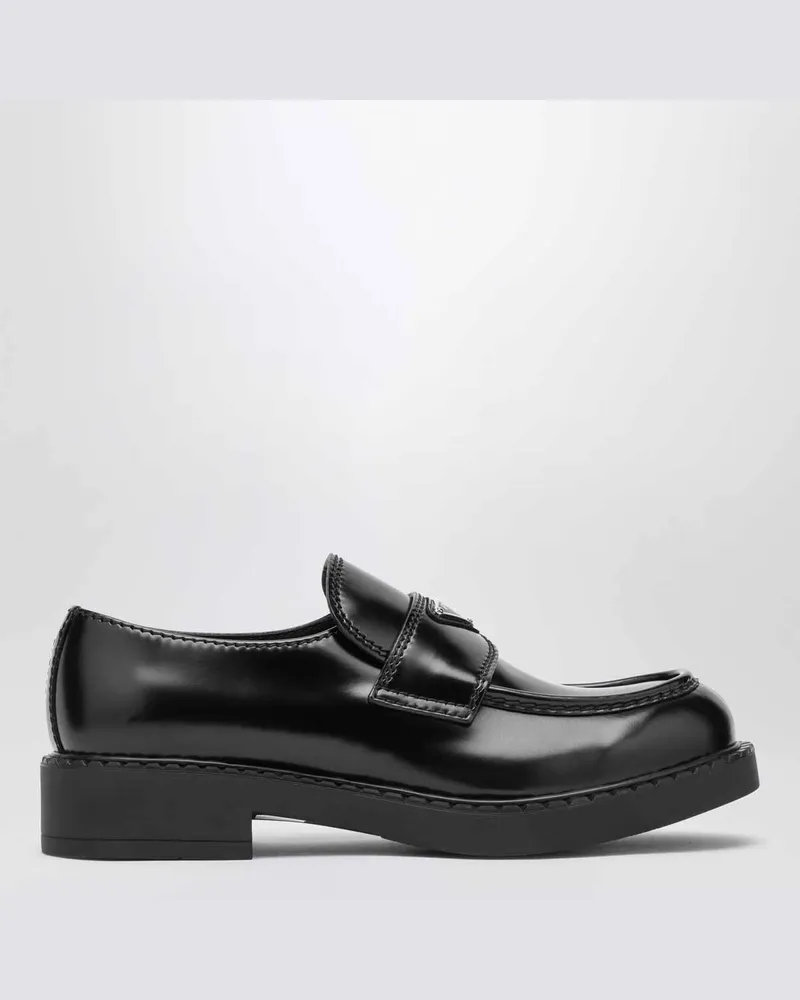Prada Mokassins Chocolate aus schwarzem gebürstetem Leder Black