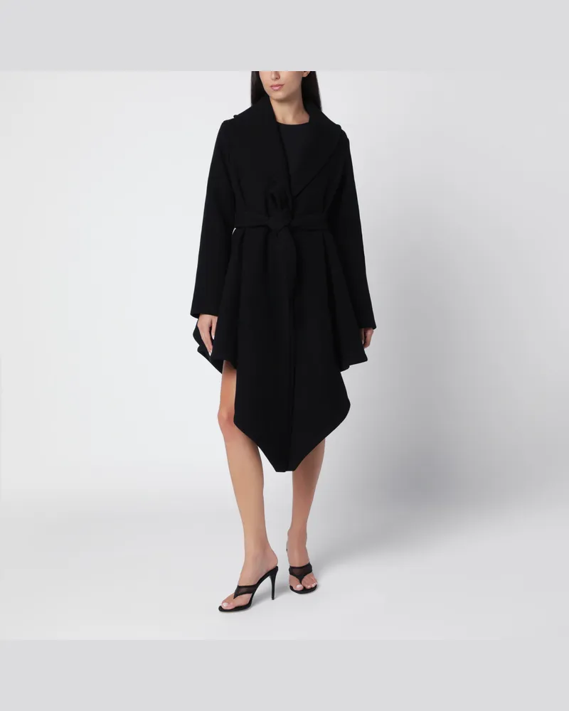 Alaïa Schwarzer asymmetrischer Wollmantel Black