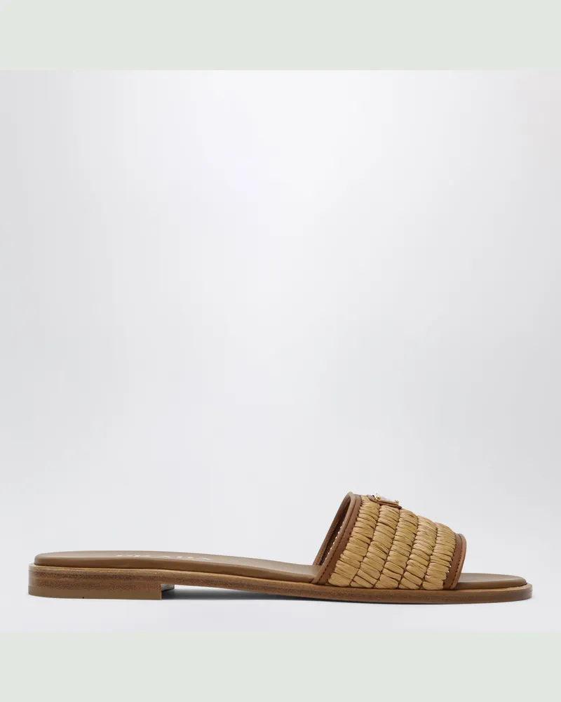 Prada Slider-Sandalen aus Leder mit Crochet-Details Beige
