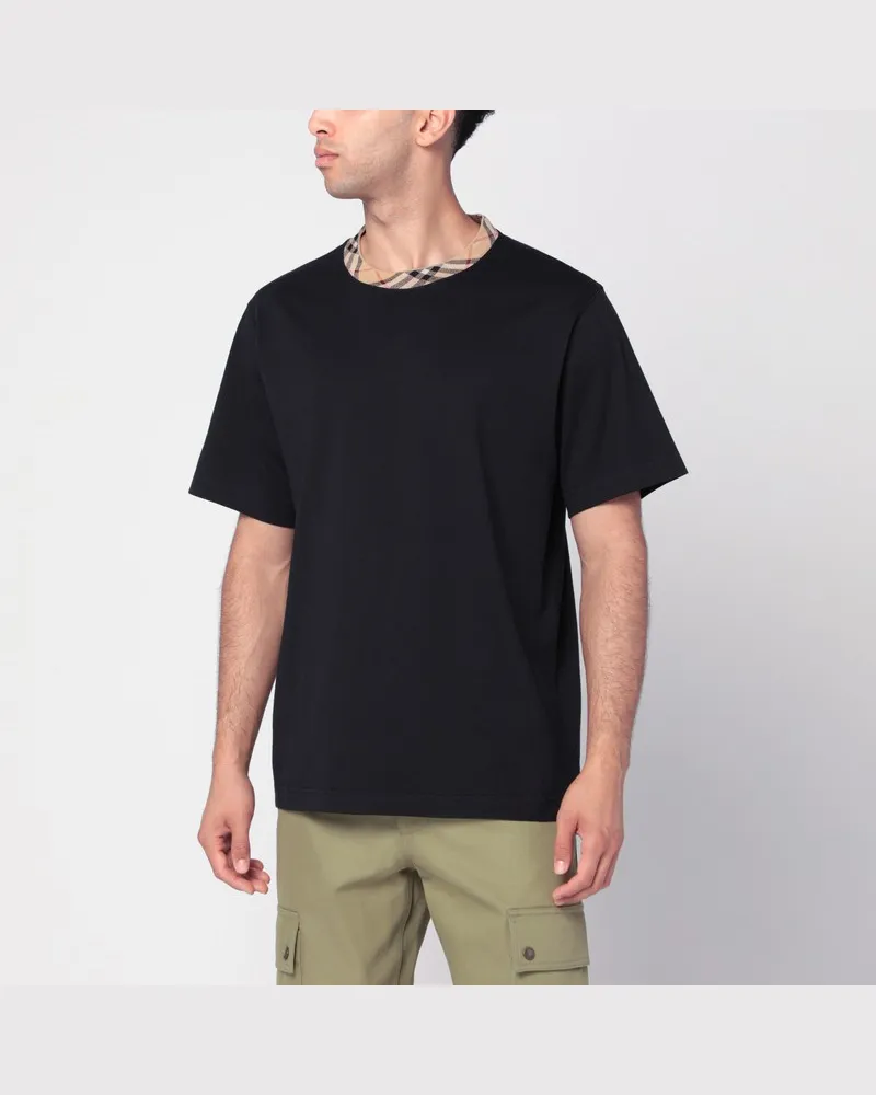 Burberry Schwarzes Baumwoll-T-Shirt mit Karofinishs Schwarz