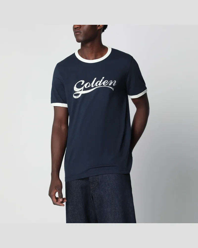 Golden Goose T-Shirt aus Baumwolljersey mit Logoprint in Blau/Weiß Blue