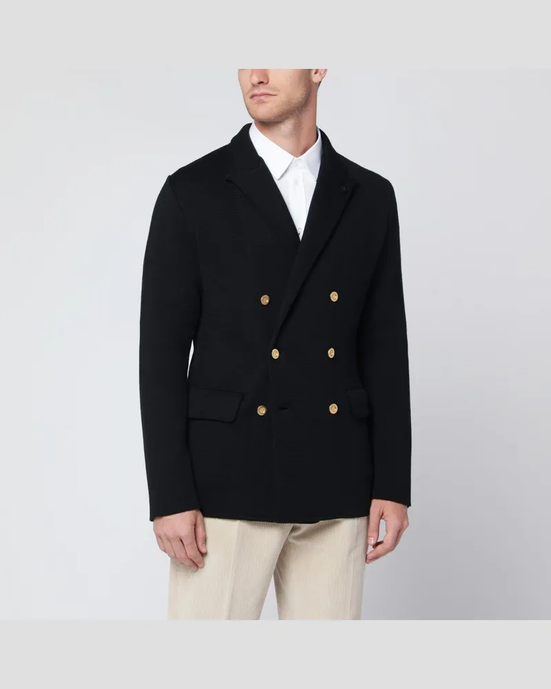 LARDINI Schwarze zweireihige Strickjacke aus Wolle Schwarz