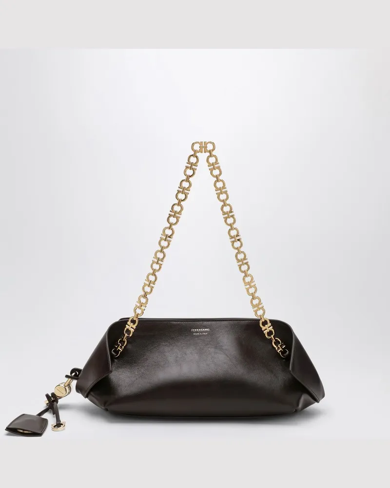 Ferragamo Schultertasche S aus dunkelbraunem Leder Braun