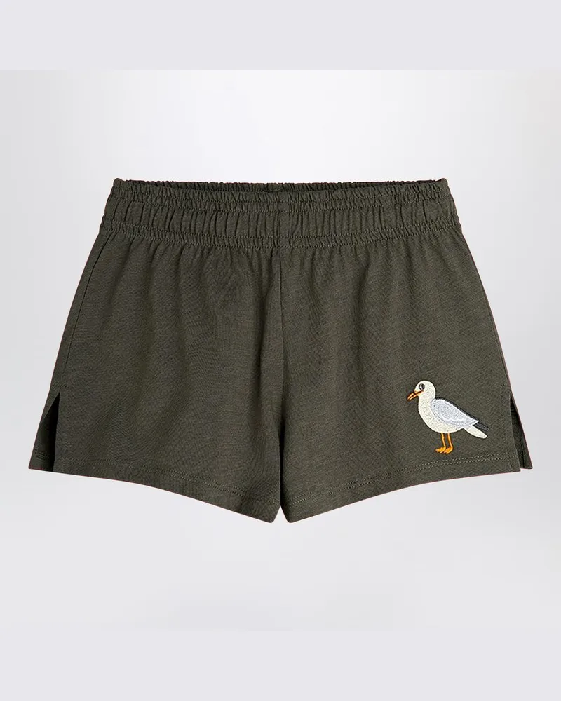 Mini Rodini Gewaschene schwarze Shorts mit Möwenstickerei Schwarz