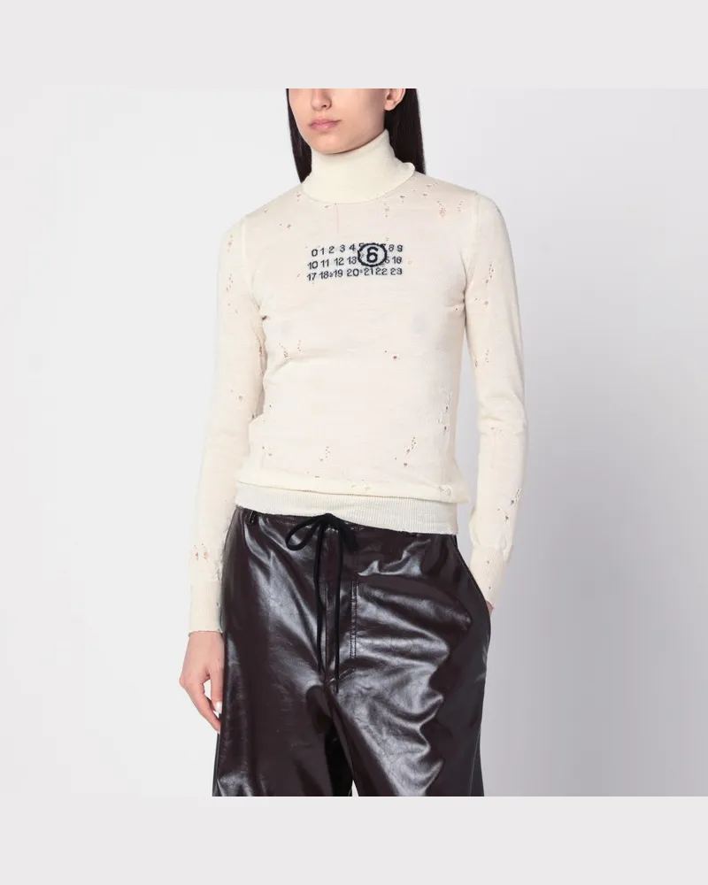Maison Margiela Verwaschener Rollkragenpullover mit Numeric Signature Weiß