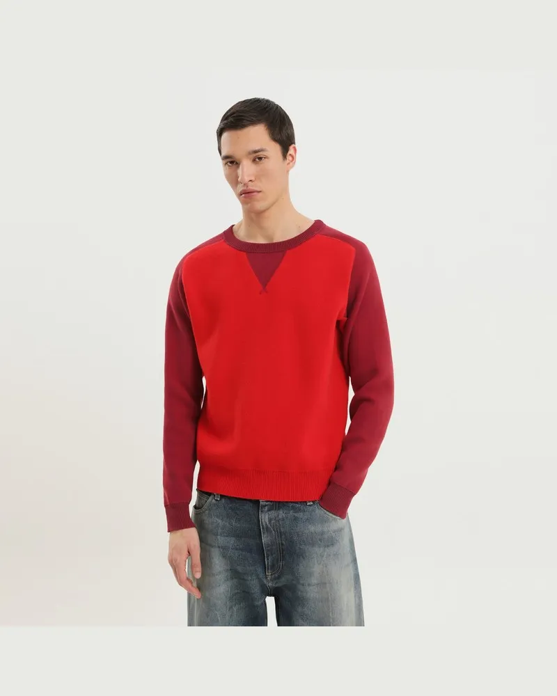 1989 STUDIO Farbblock-Crewneck-Pullover Rot