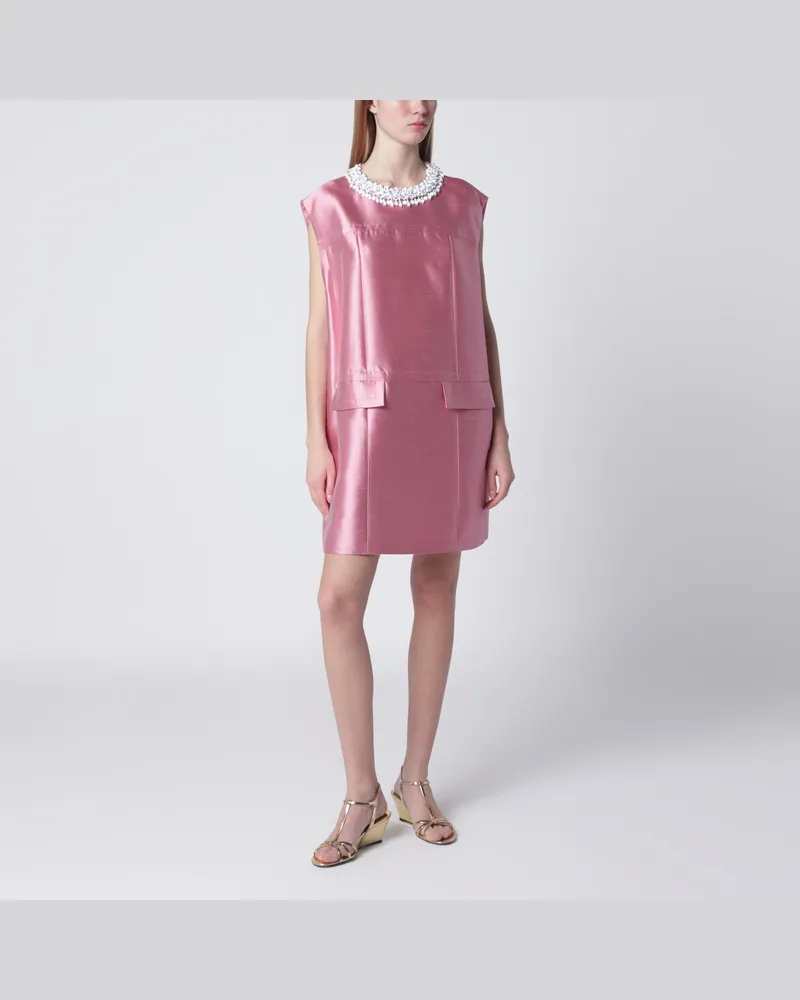 Prada Kurzes Kleid aus Wolle und Seide in Rosa mit Strass Pink