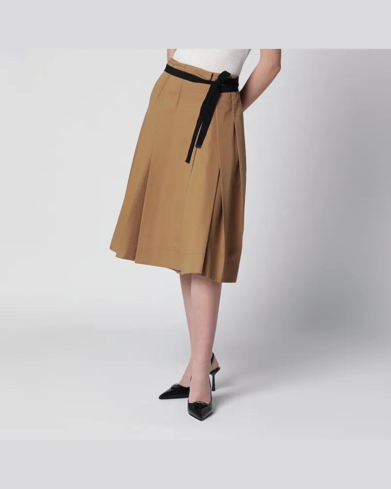 Prada Plissierter Midirock aus Canvas in Korkfarbe Brown