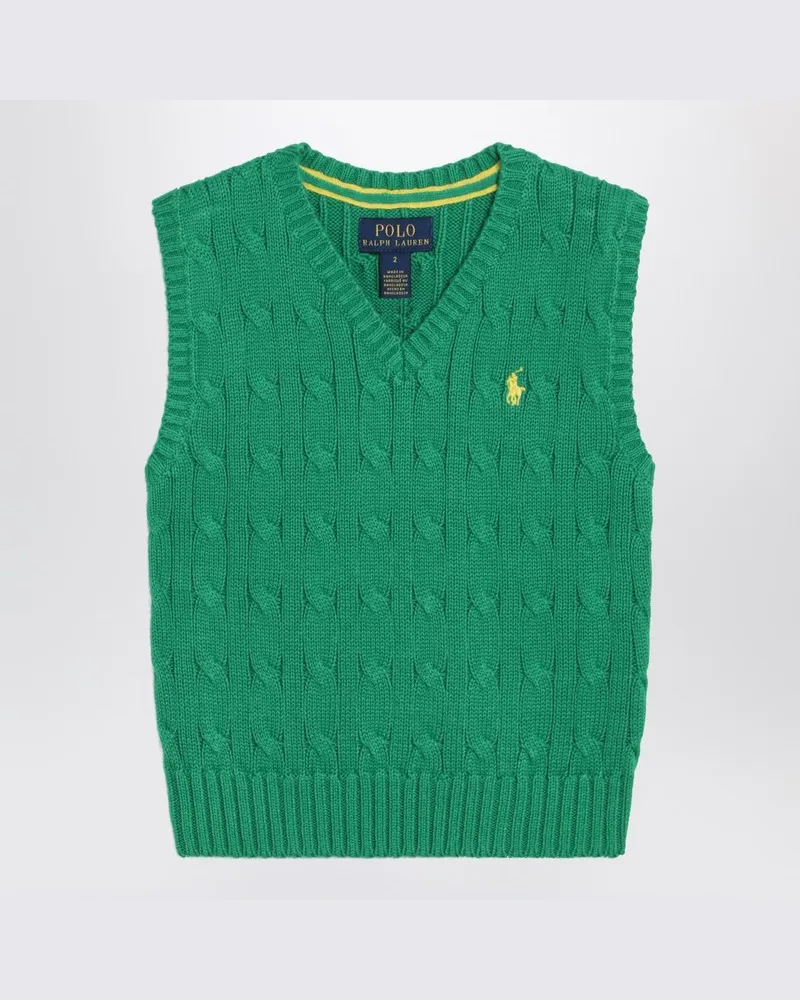 Ralph Lauren Grüne Zopfmuster-Weste aus Baumwolle Grün