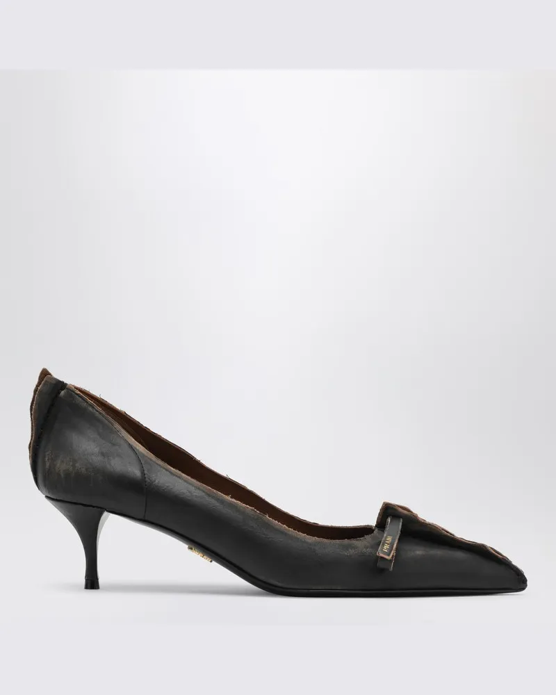 Prada Pumps aus gealtertem Leder in Schwarz/Lederbraun Schwarz