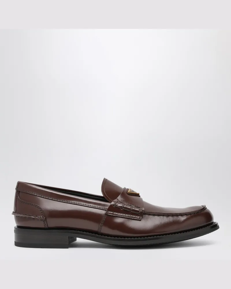 Prada Bürstleder-Mokassins in Wurzel-Farbe Brown
