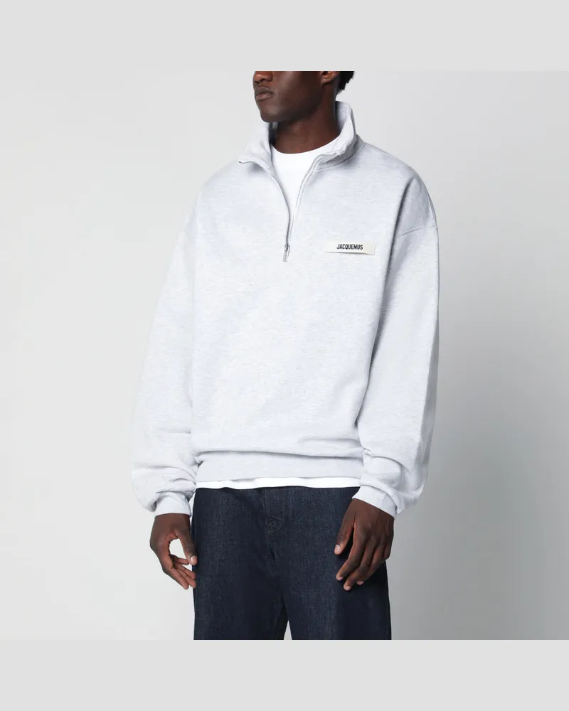 Jacquemus Hellgraues Sweatshirt mit Reißverschlusskragen und Grosgrain-Logo Grey