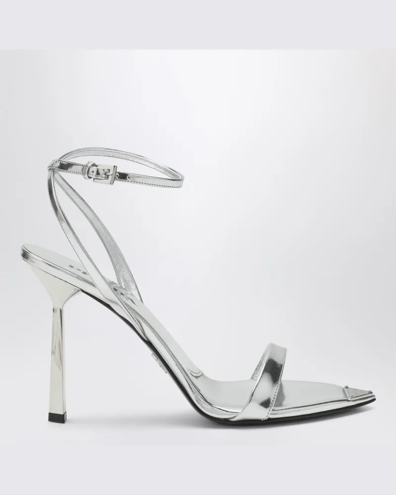 Prada Silberne High-Heel-Sandalen aus Metallic-Leder Metallisch