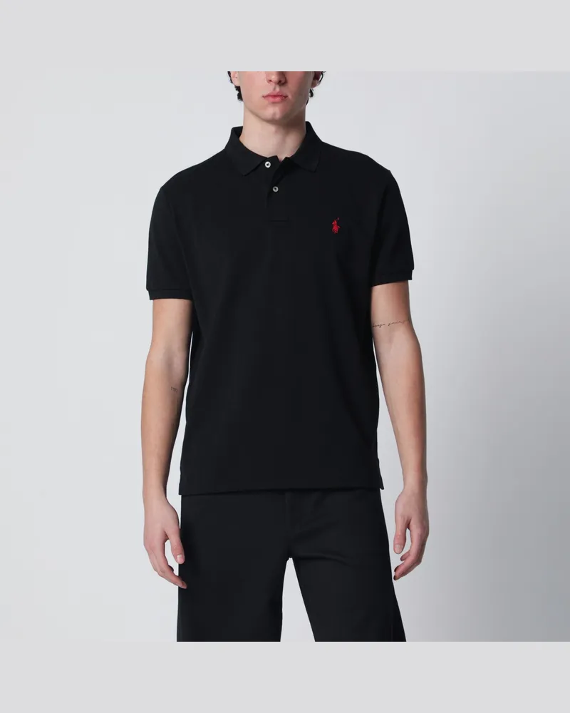 Ralph Lauren Schwarzes Custom Slim-Fit Poloshirt aus Baumwolle Black