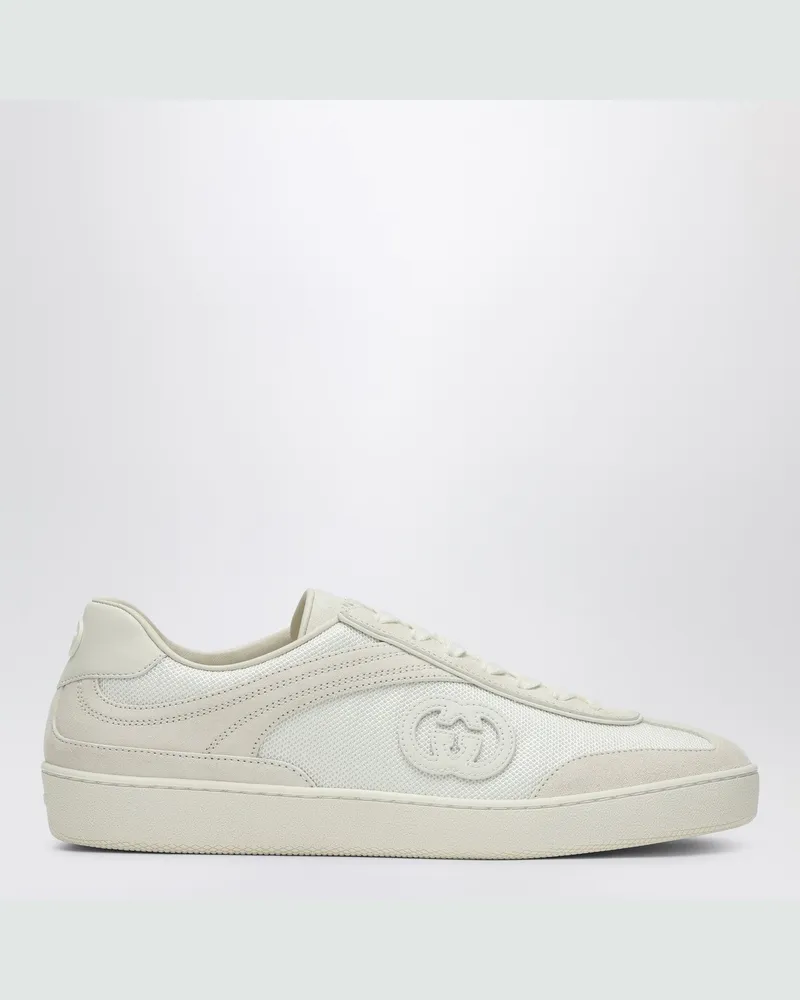 Gucci Sneaker mit überkreuztem GG aus weißem Leder und Mesh White