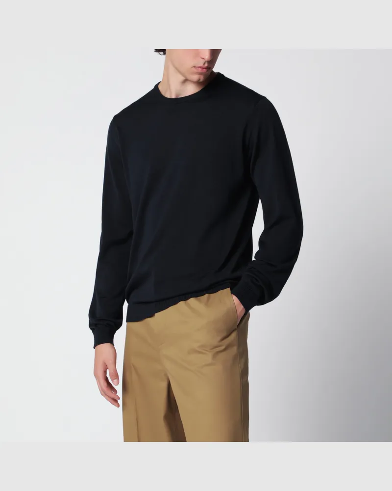 Roberto Collina Marineblauer Rundhals-Strickpullover aus Wolle Blue