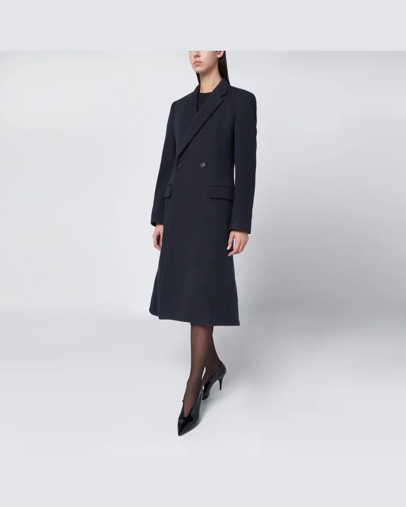 Balenciaga Marineblauer Midi-Godet-Wollmantel Blau