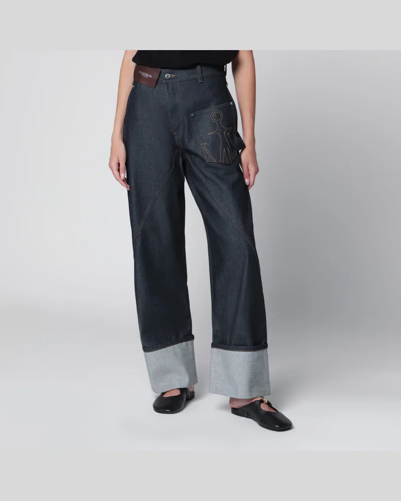 J.W.Anderson Workwear-Jeans aus indigoblauem Denim mit gedrehtem Umschlag Blue