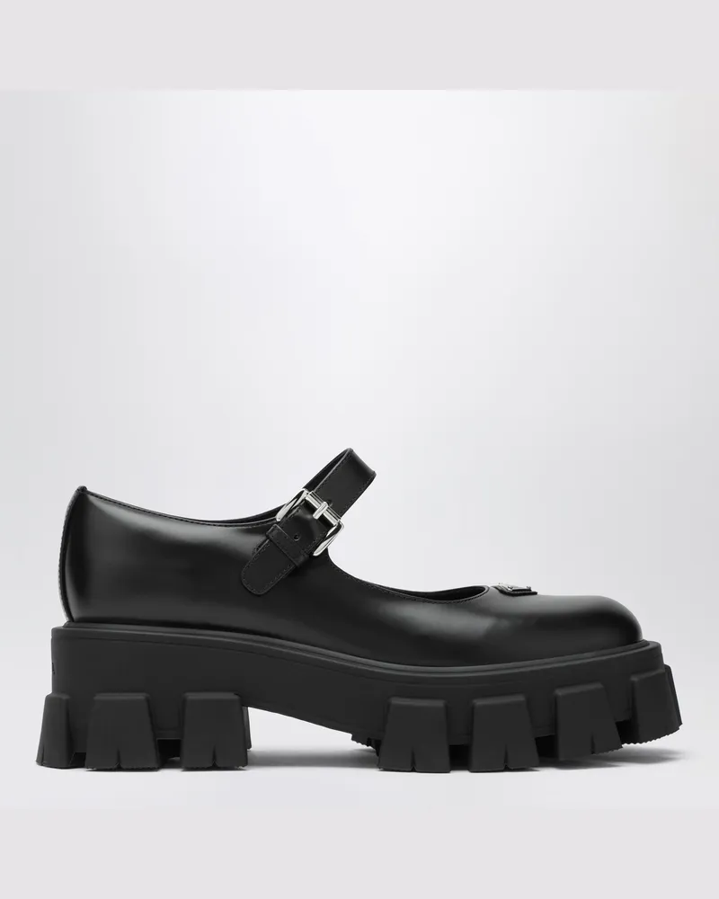 Prada Schwarze Leder Monolith Ballerinas Black