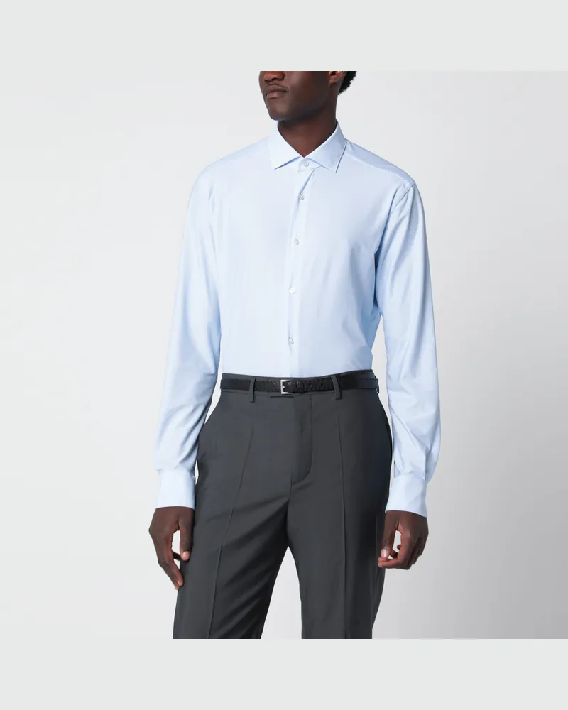 XACUS Hellblau/weiß gestreiftes Active Hemd aus Twill Light