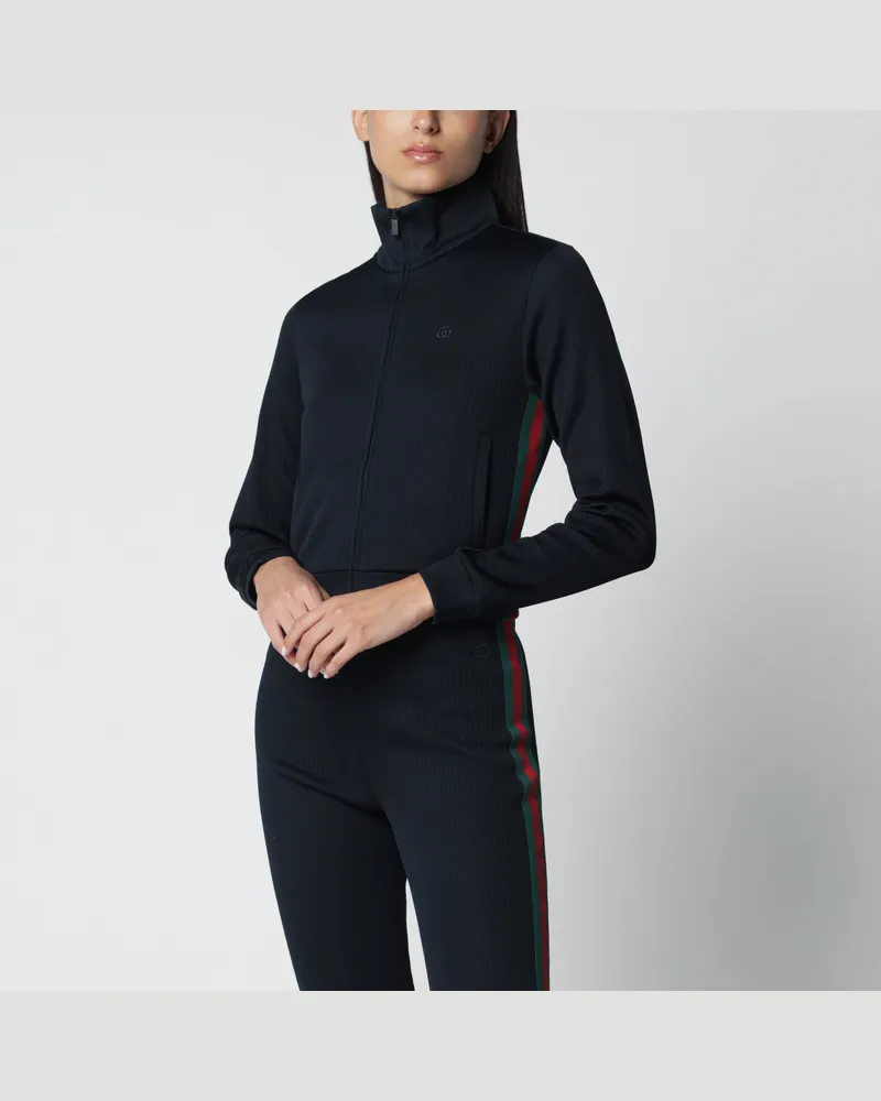 Gucci Blaue Sweatjacke mit Reißverschluss aus geripptem Baumwolljersey Blue