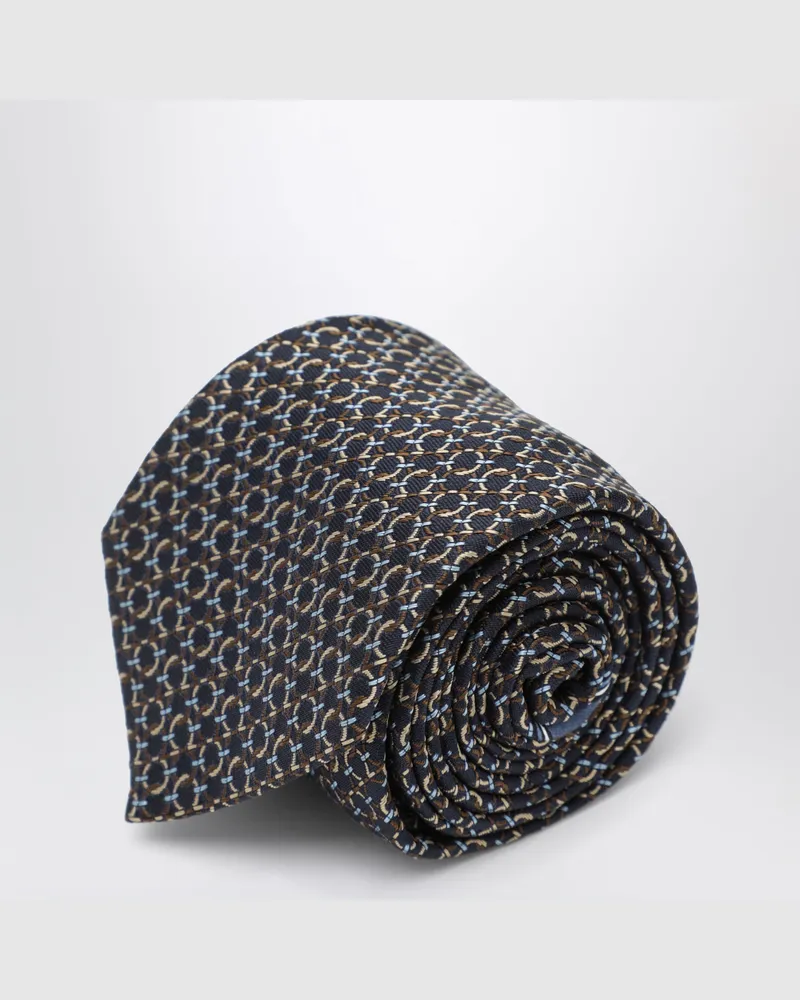 Ferragamo Braune Seidenkrawatte mit Gancini-Print Brown