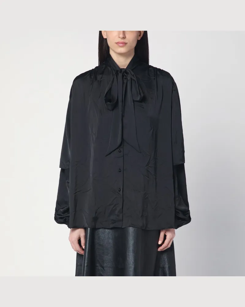Balenciaga Bluse mit schwarzer Schleife aus Satin Schwarz