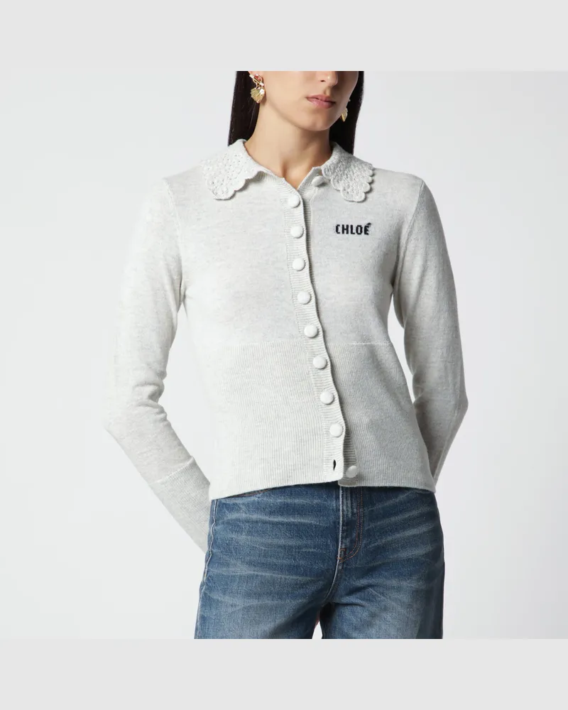 Chloé Taillierte Wollstrickjacke mit Logo in Sweet Grey Grey