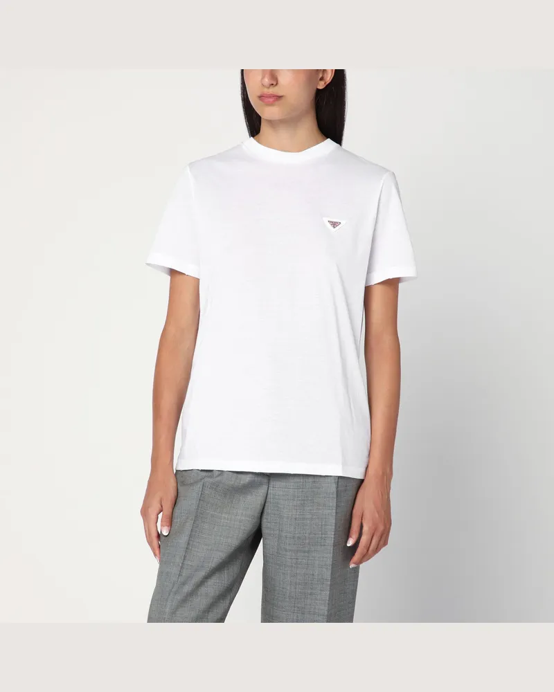 Prada Weißes T-Shirt mit Dreieckslogo White